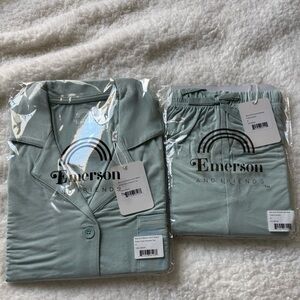 Blue Surf Pajama Shorts w Elastic Waistband and Short Sleeve Button Down Shirt